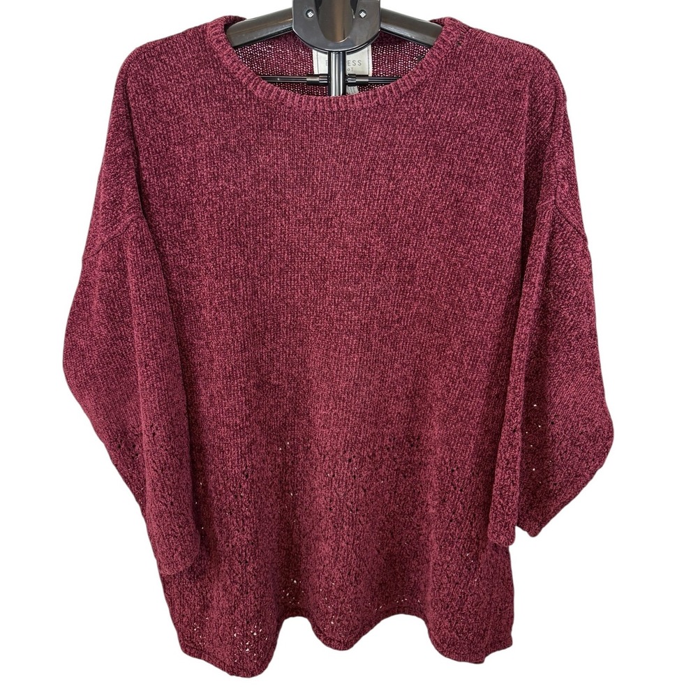 Vintage Express Tricot Burgundy Chenille Oversized Pointelle Knit Sweater Large